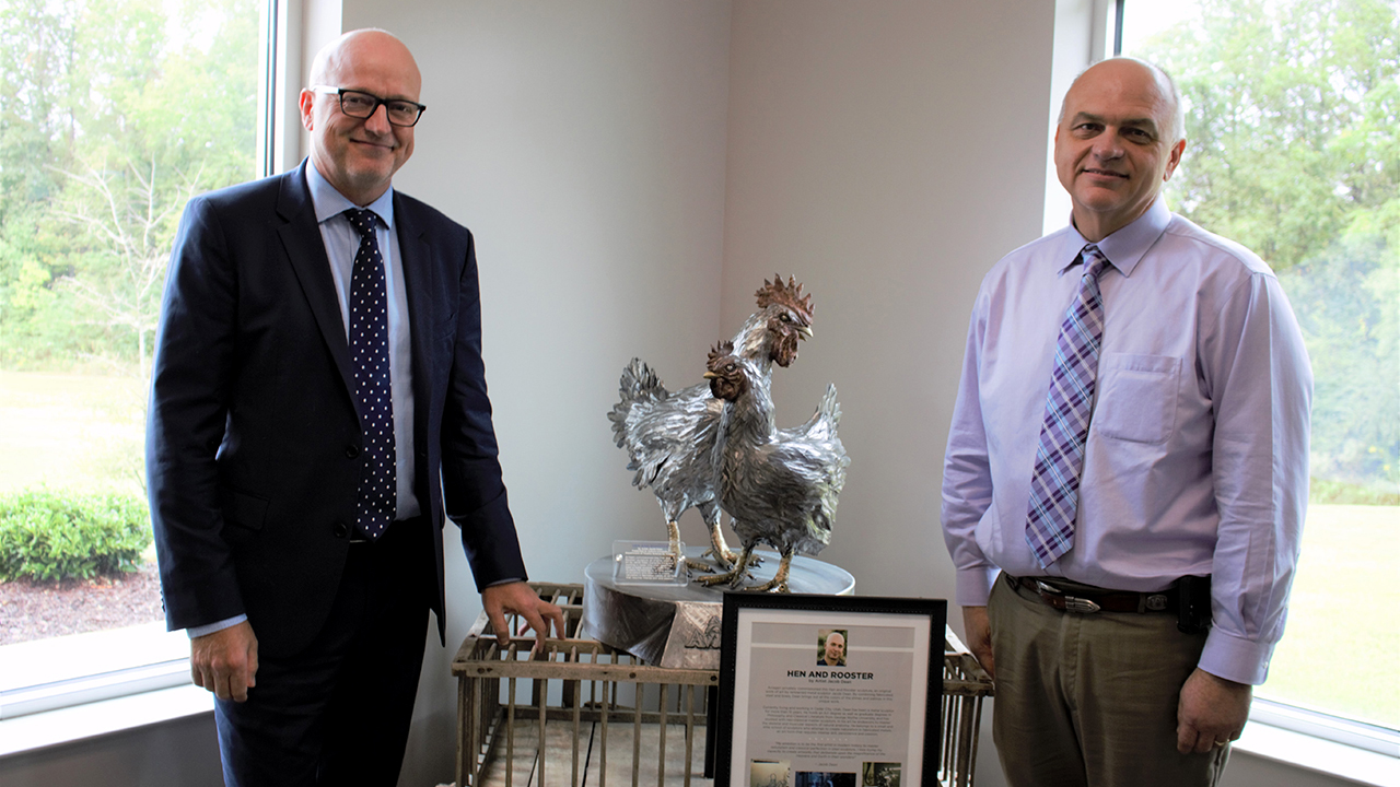Auburn, College of Agriculture's Department of Poultry Science, Hen & Rooster sculpture by Aviagen at Miller Poultry & Research Education Center