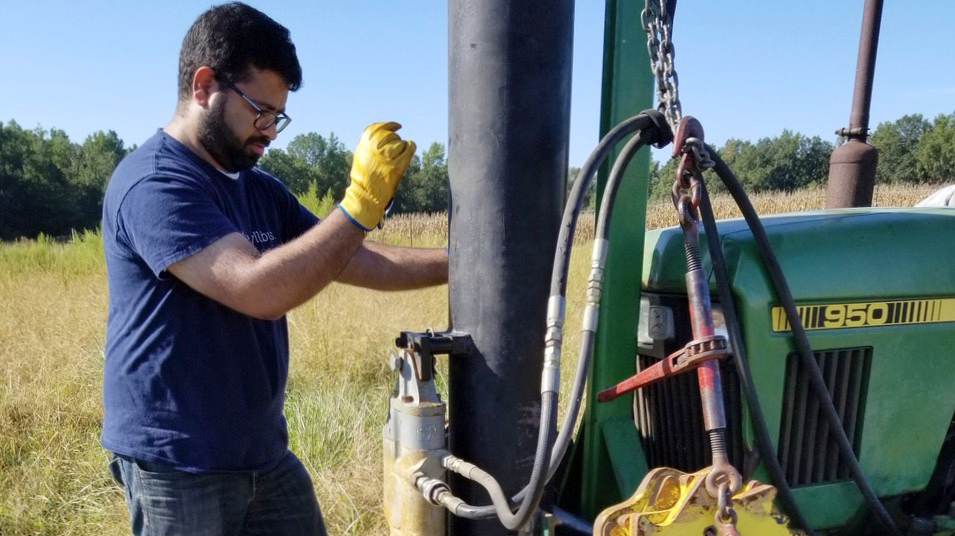 Jasmeet Lamba, assistant professor in the College of Agriculture’s Biosystems Engineering Department, works field equipment