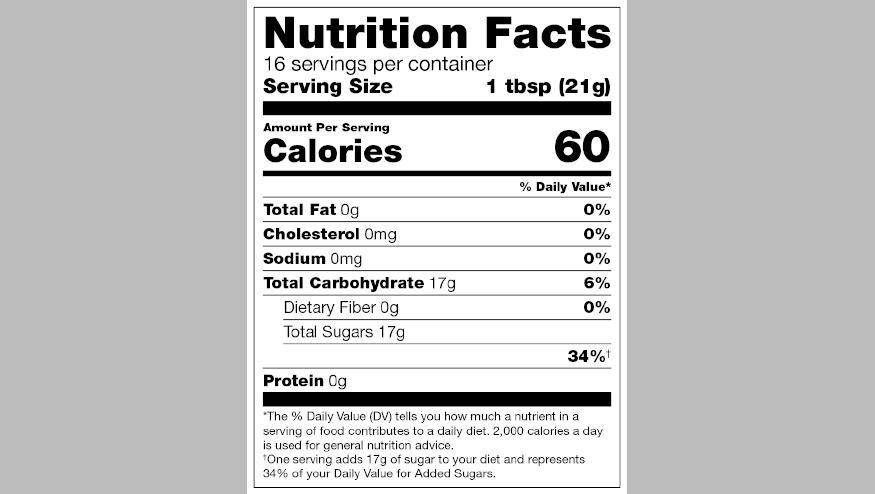 Honey Nutrition Label