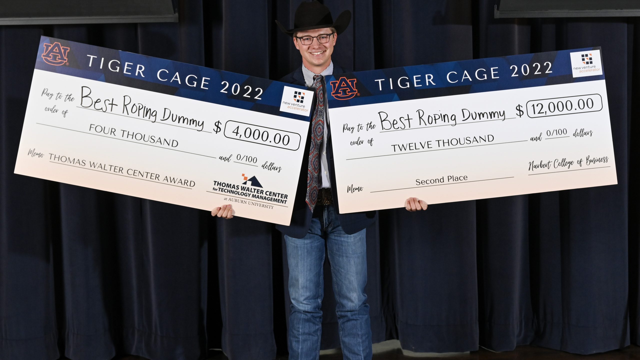 Will Jordan of The Best Roping Dummy takes second place during the Tiger Cage finals at the Harbert College of Business Friday, March 25, 2022, in Auburn, Ala. (Photo by Julie Bennett)