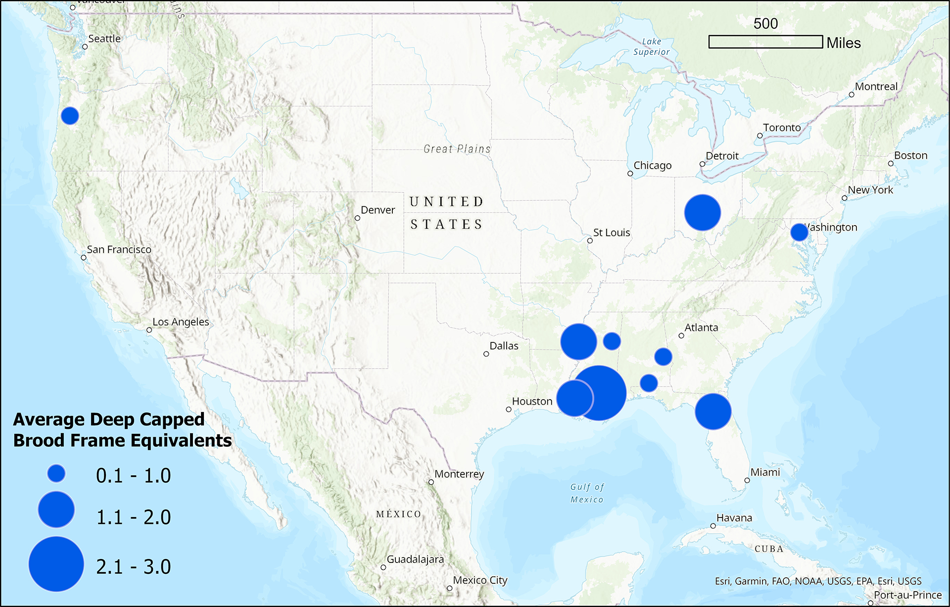 Winter Brood Monitoring Map of Bee Colonies, week of October 17th, 2022