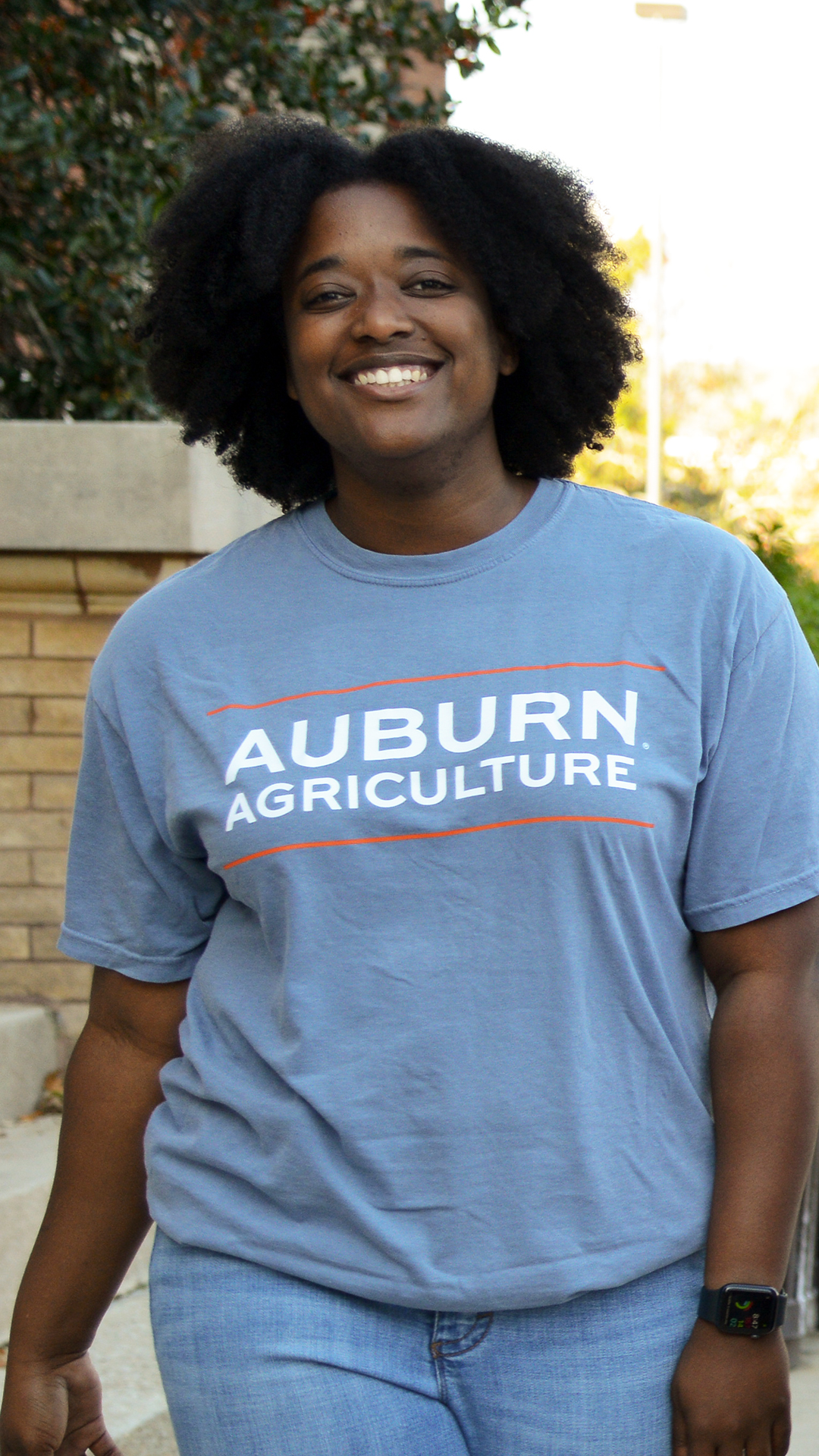 Auburn Ag, Soft Comfort, Blue T-Shirt, Agriculture store merch, student smiling