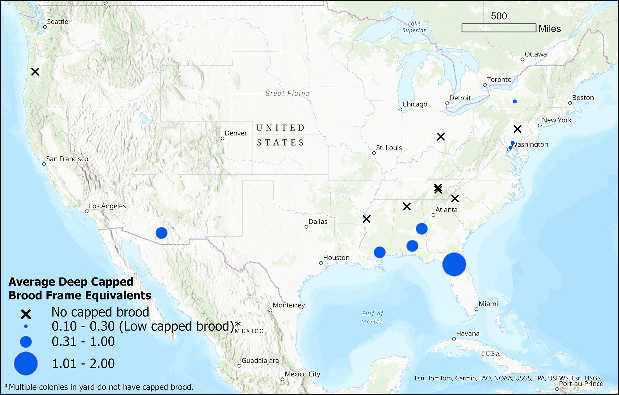 U.S. capped brood map from January 24, 2014
