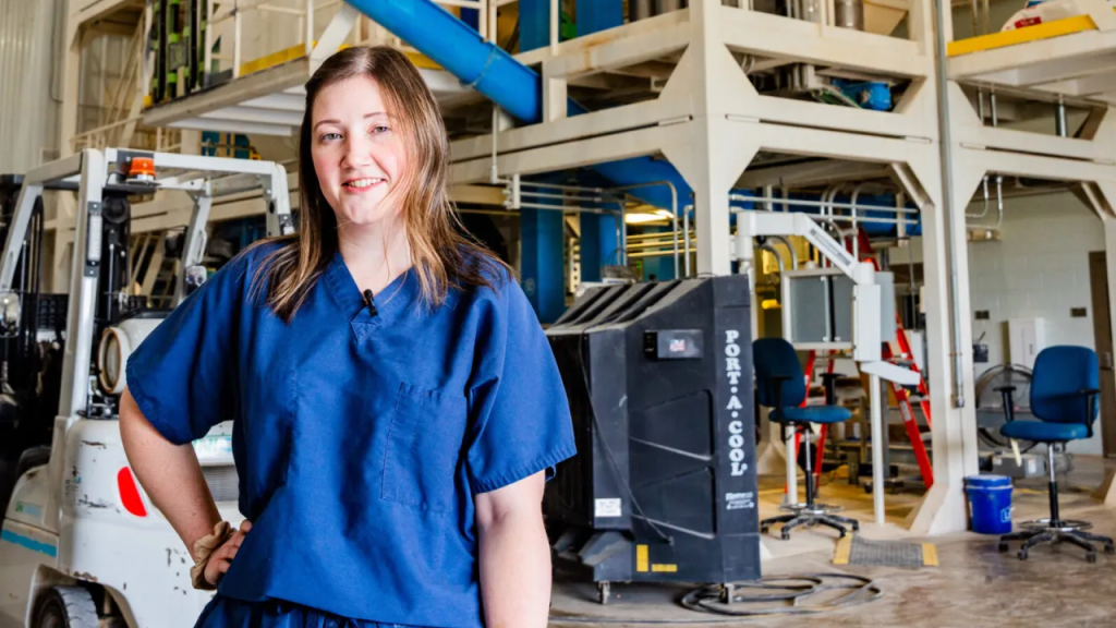 Dr. Charlene Hanlon poses inside the Charles Miller Poultry Center