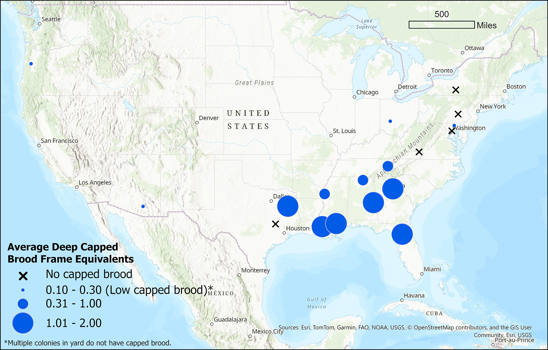 Winter brood monitoring map for the week of Feb. 13, 2025