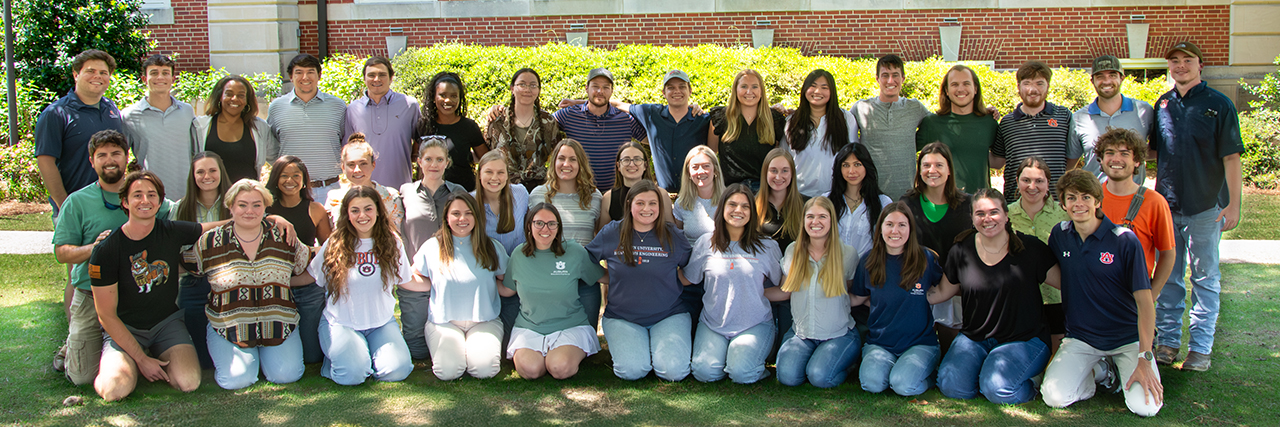 Auburn-Agriculture-BSEN-header A group of Biosystems Engineering students pose for a photo in two rows outside.